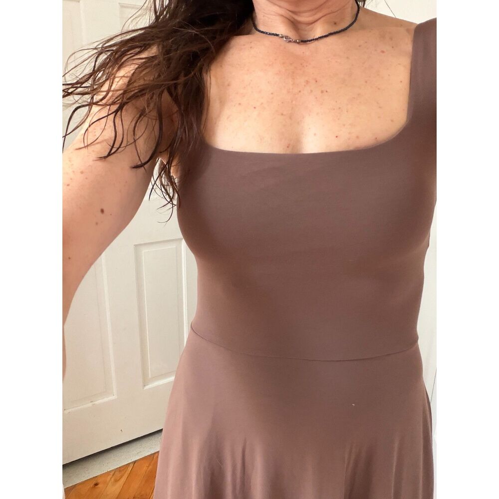 NEW w Tags XS Square Neck Flowy New Airy Bra Midi Dress $89.00 SZ. Color Mocha - Picture 8 of 15